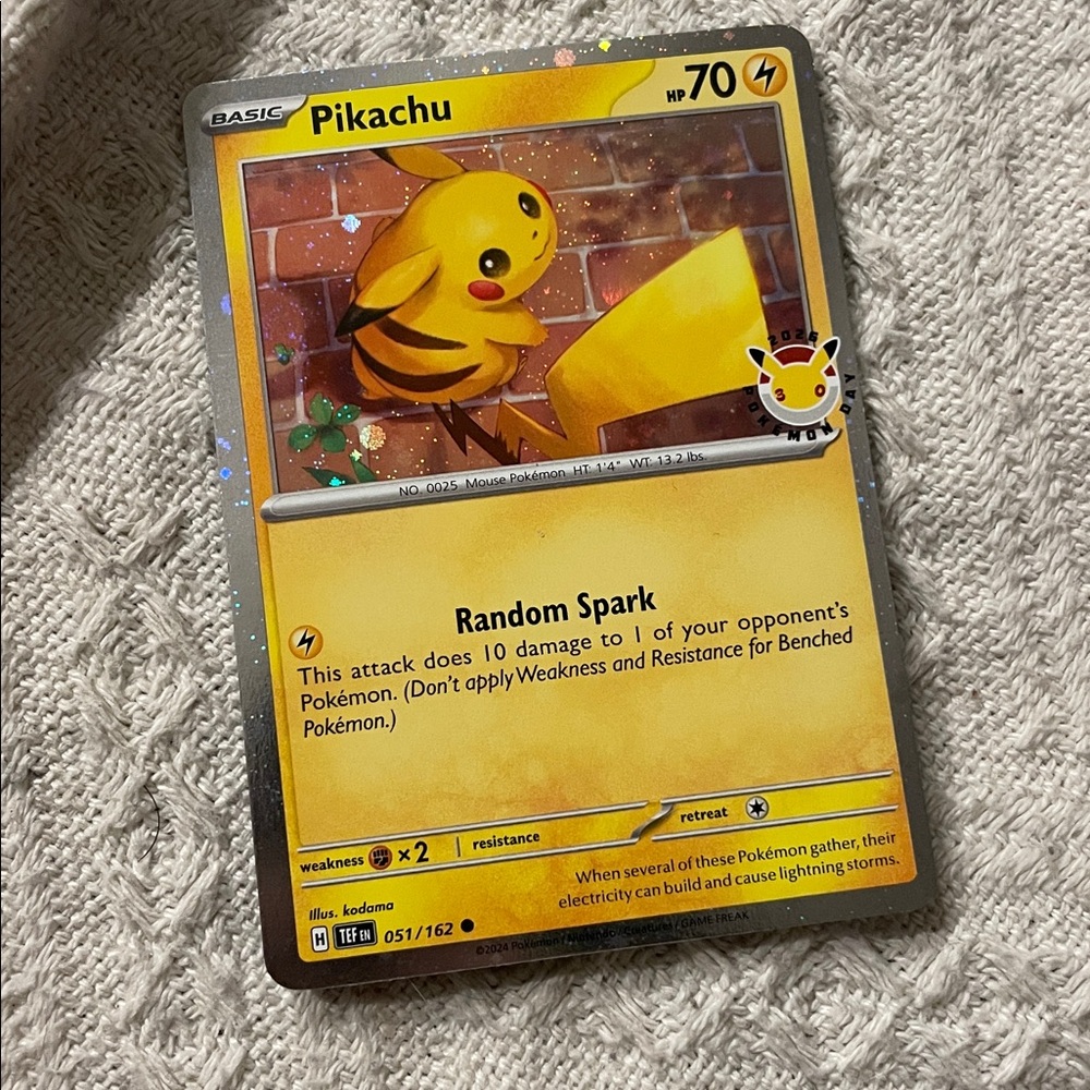 Pokemon Pikachu Card - Yellow and Brown